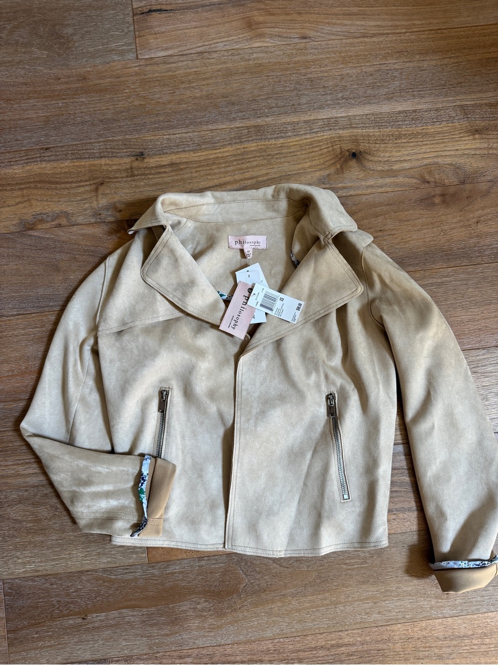 NWT Philosophy Republic Clothing Faux Suede Moto Jacket Tan Size XS